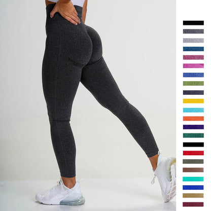 Seamless Yoga Pants Women's Fitness High Waisted Hip Pants Moisture Transferring Exercise Pants Ladies Sexy Hip Showing Solid