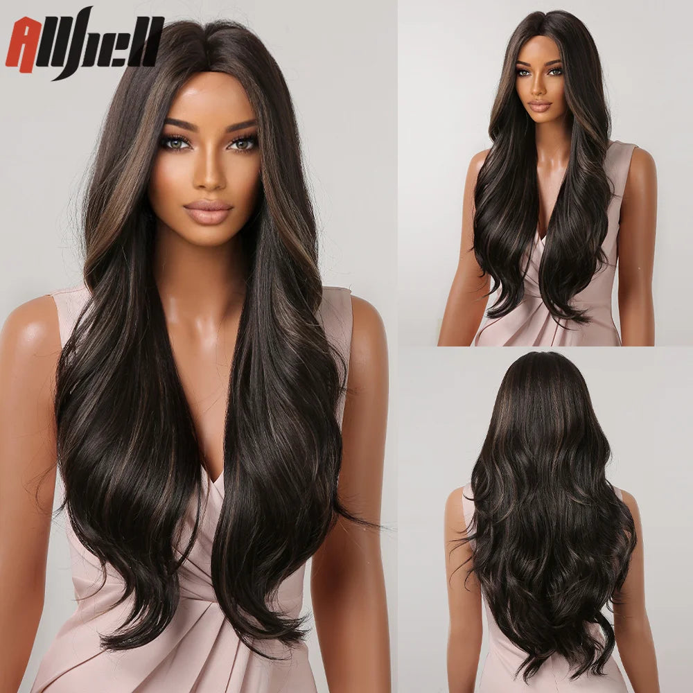 Long Wavy Wine Red Synthetic Wigs Natural Wave Afro Wigs With Bangs for Black Women Cosplay Costume Wig Heat Resistant Fiber