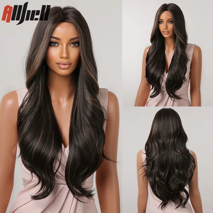 Long Wavy Wine Red Synthetic Wigs Natural Wave Afro Wigs With Bangs for Black Women Cosplay Costume Wig Heat Resistant Fiber