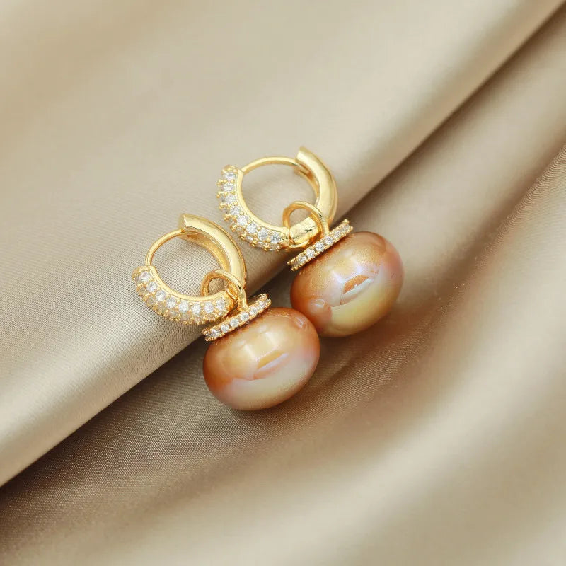 Korean Version High Quality New Atmospheric One Two Wear Colorful Blue Pearl Circle Ear Button Design Eardrop for Girls.