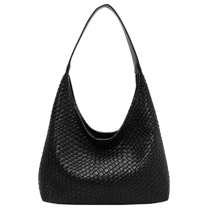 Women Large Shoulder Bag with Pouch Top Handle Bag Trendy PU Woven Tote Bag Leather Armpit Handbag Commuting Bag