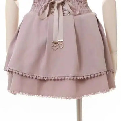 Japanese Skirts for Women High Waist A-line Ruffles Jupe Fashion Summer Saia 2025 Faldas Mujer De Moda Sweet Y2k Mini Skirt