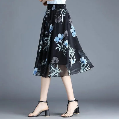 Skirts for Women Chiffon Woman Skirt Floral Midi Summer Casual New In Clothing Sales Modest Luxury Elegant High Quality V Cheap