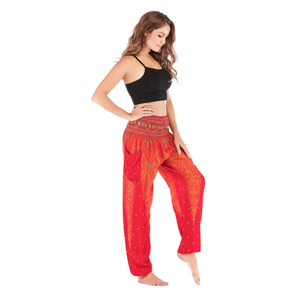 Women's Yoga Pants Printed Ethnic Style Loose Yoga Trousers Bloomers High Waist Fitness Sports Crotch Dance  Sweatpants