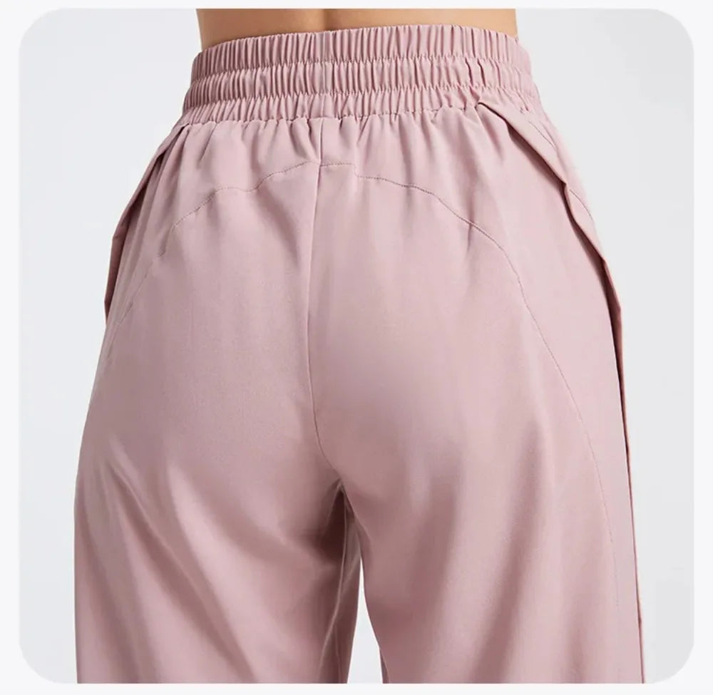 Elastic Waist Yoga Pants for Women Loose-Fitting Workout Pants Wide-Leg Drawstring Closure Stretchy High Waisted Jogging Jogger