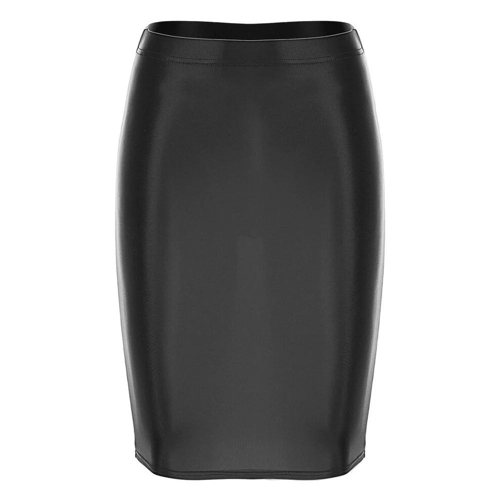 Mini Skirts Skirt For Women Autumn Bodycon Clubwear Glossy Shiny Stretchy Summer Tight Fitting High Waist Knee-length