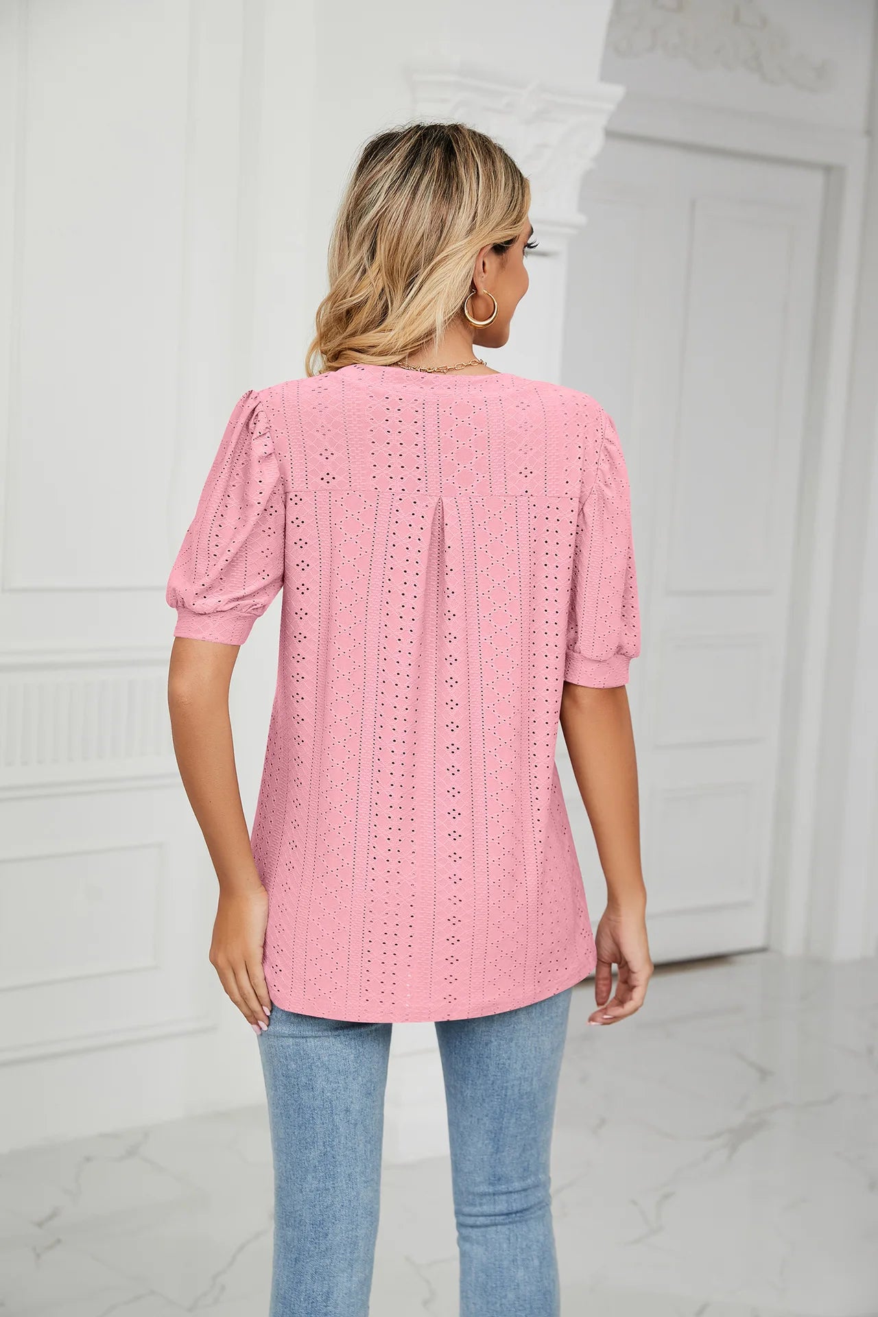 Womens Tops V Neck Ruffle Sleeve Blouses Short Sleeve Casual Tops T-Shirts for Women Autumn Winter