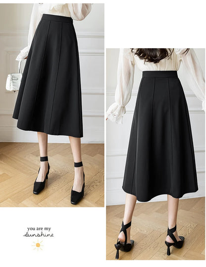 Women's Skirt 2025 Spring Women High Waist Solid Vintage Girl's Waist Down Skirt Knee-length A-line Fashion Thin Skirt for Women