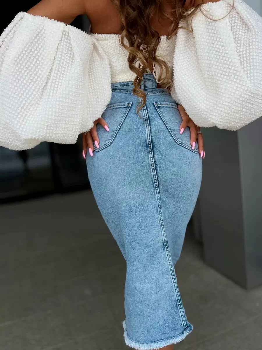 Denim Skirt Woman Streetwear Long Slim Skirts For Women Asymmetric High Quality Skirt Woman 2024 Trend High Waist Long Skirts