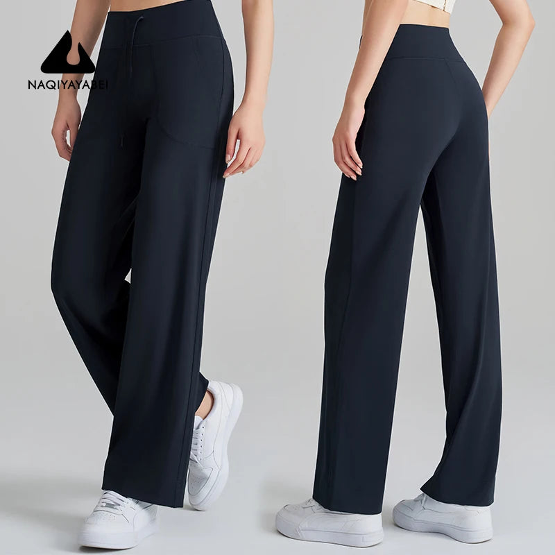 Women's High Waist Stretch Yoga Pants Quick Dry Breathable Loose Running Pants Gym Outdoor Training Pants
