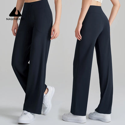 Women's High Waist Stretch Yoga Pants Quick Dry Breathable Loose Running Pants Gym Outdoor Training Pants