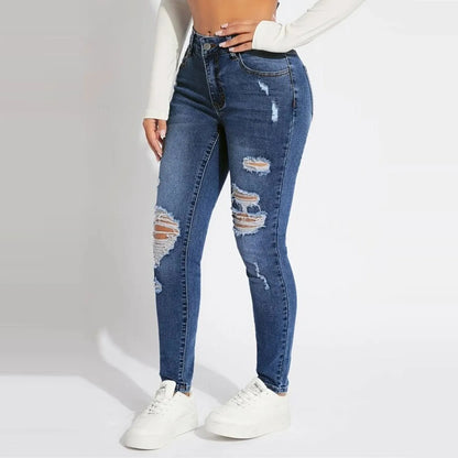 Women'S Skinny Trend Ripped Casual Fashion Small Foot Jeans Elastic Waist Drawstring Jeans Fashion Skinny Slim Ankle-Length Pant