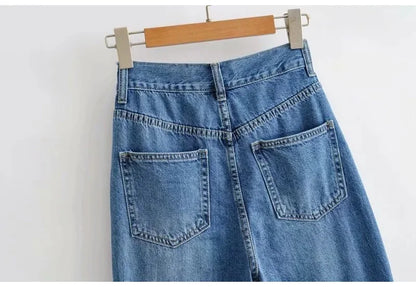 MiuKoMiYa Ripped Jeans For Women 2023 Streetwear Straight Denim Pants High Waist Long Denim Trousers Women Hollow Out Jeans
