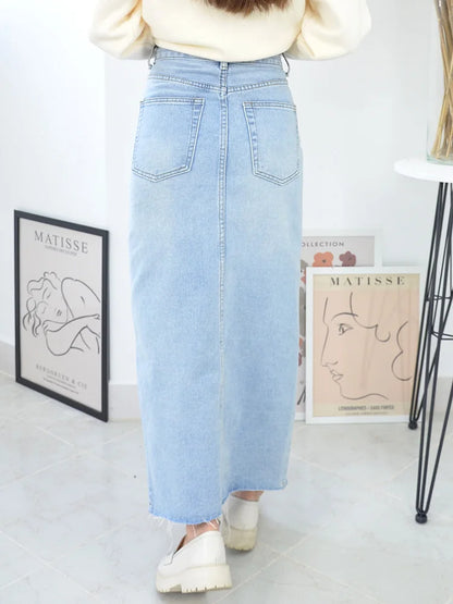 MiuKoMiYa Long Denim Skirts For Women Maxi Spring 2025 Black Front Slit Jean Skirts Womens Long Streetwear Blue Skirt Denim Maxi