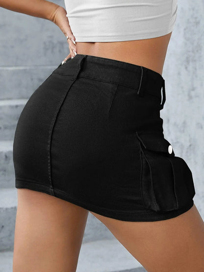 Gothic Multi-pocket Black Skirt Jean Street Fashion Hip Hop Vintage Mini Skirt Casual Sexy Maxi Skirts for Women Clothing