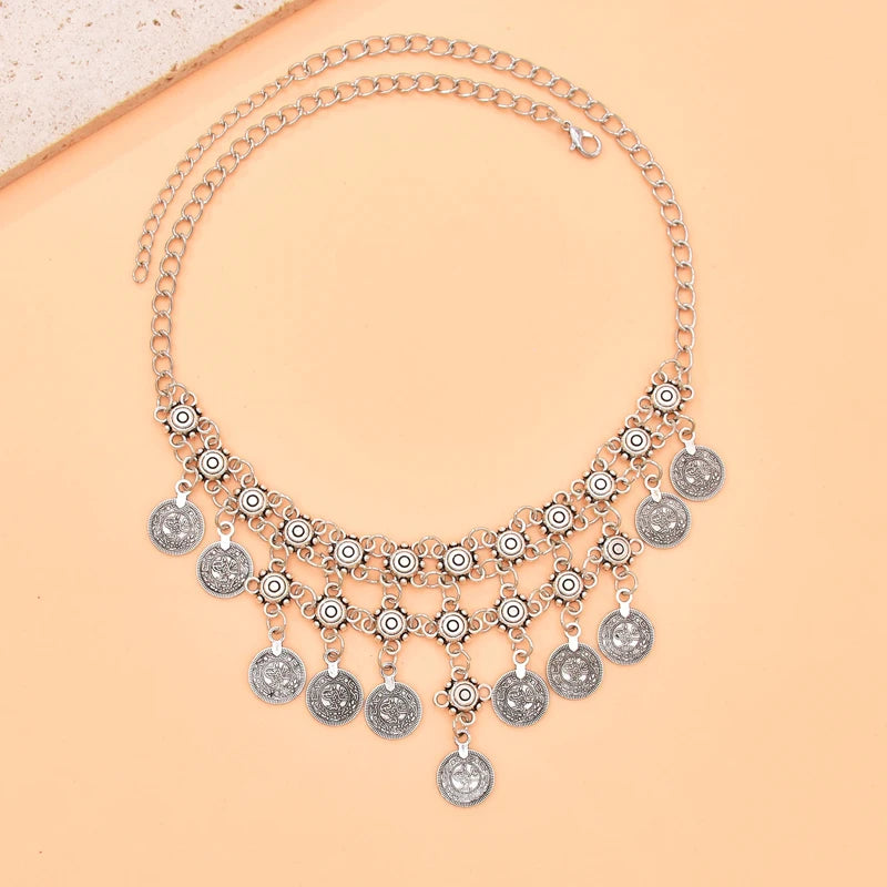 Vintage Coin Women Necklace Tassel Bohemian Ethnic Charms Chains Chokers Necklaces Statement Gypsy Turkish Necklaces Feminina