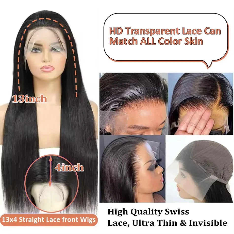 250Densit 13x6 Bone Straight HD Transparent Lace Human Hair Wigs Brazilian 13x4 360 Full Lace Front Wig Human Hair Wig For Women