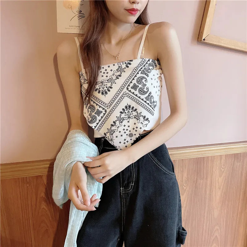 Woman Sexy Floral Tank Tops Women Corset Femme New Style Tanks Crop Camisole Fashion Knit Camis High Street Irregularity Vest
