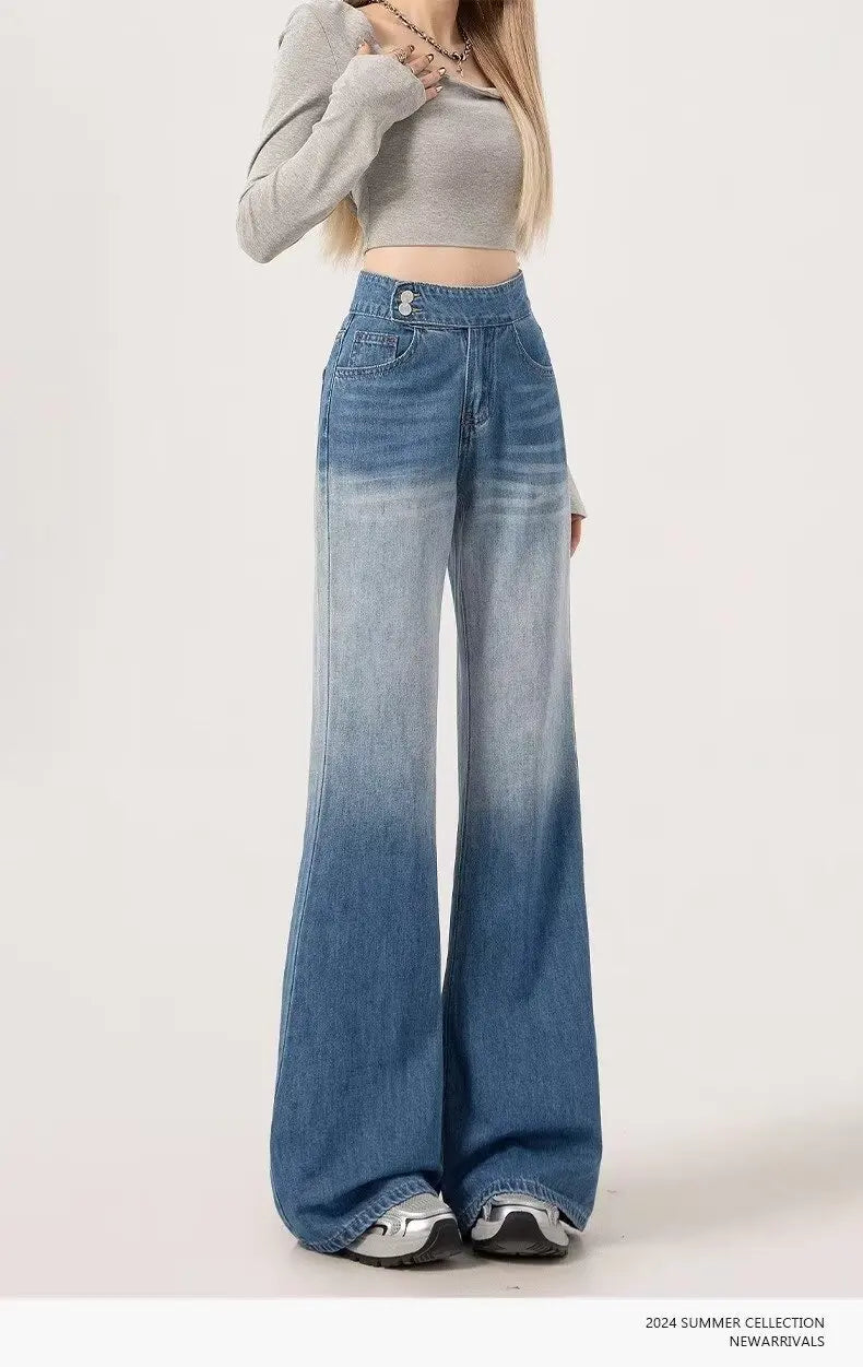 Slimming High-waisted Jeans for Women Spring Summer Pear-shaped Loose-fit Wide leg Jean Pants Bell Bottoms Female Denim Trousers