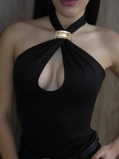 Summer Fashion Sexy Vest Top For Women Hollow Out Backless Twist Solid Cropped Y2k Top Patchwork Female Short Tank Top New 2025