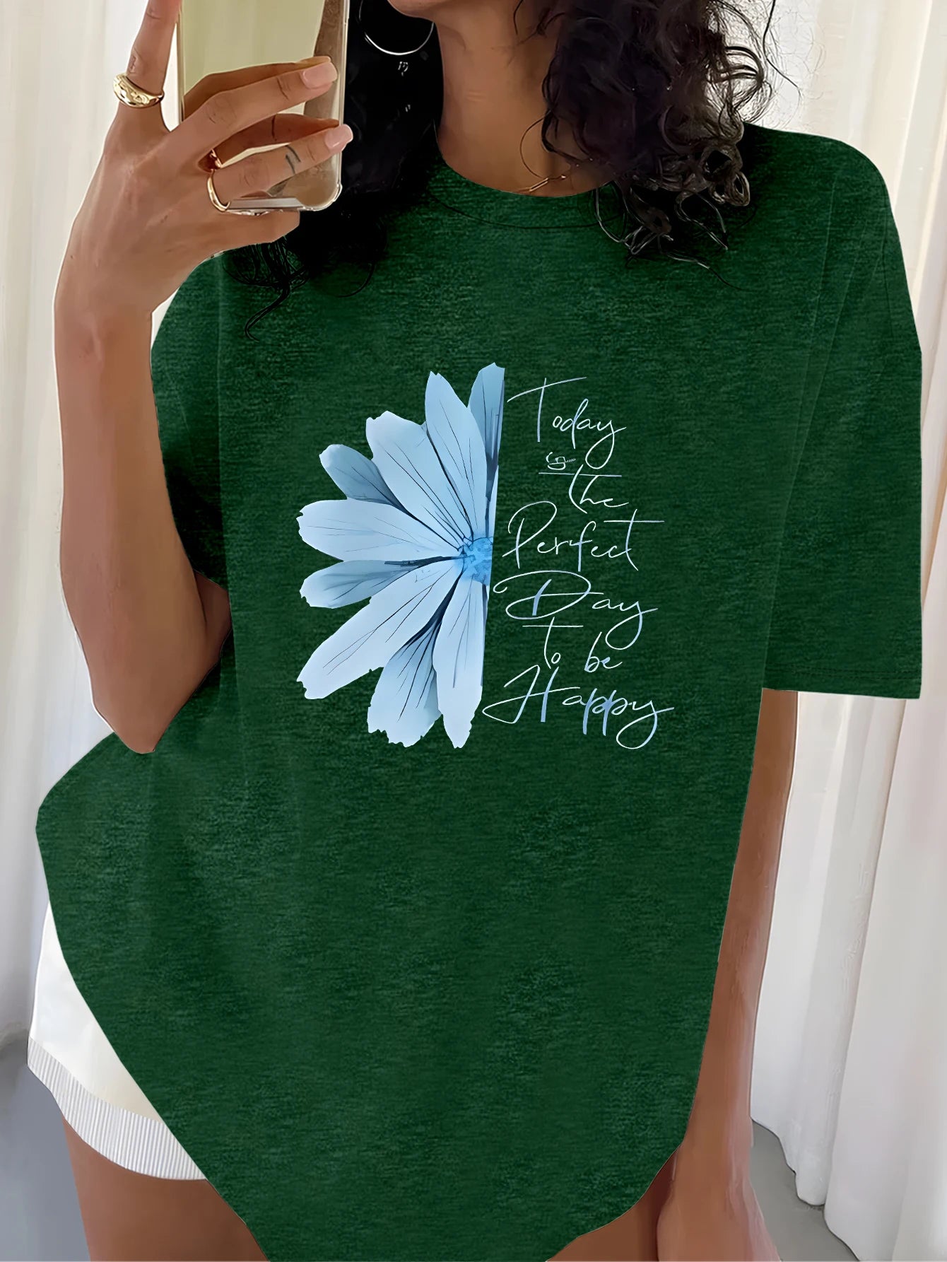 Plus Size Tops Women Clothes Inspirational - style Black T - shirt with Flower Motif Print ，Soft And Comfortable，Summer Outfits