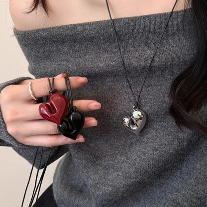 New Heart Pendant Necklaces For Women Vintage 80s Aesthetic Adjustable Pull-out Necklace Fashion Romantic Choker Trendy Jewelry