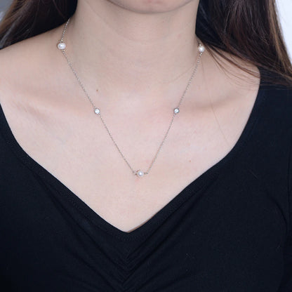 fashion jewelry 925 sterling silver necklaces natural freshwater pearl round zircon gold plated necklaces for women