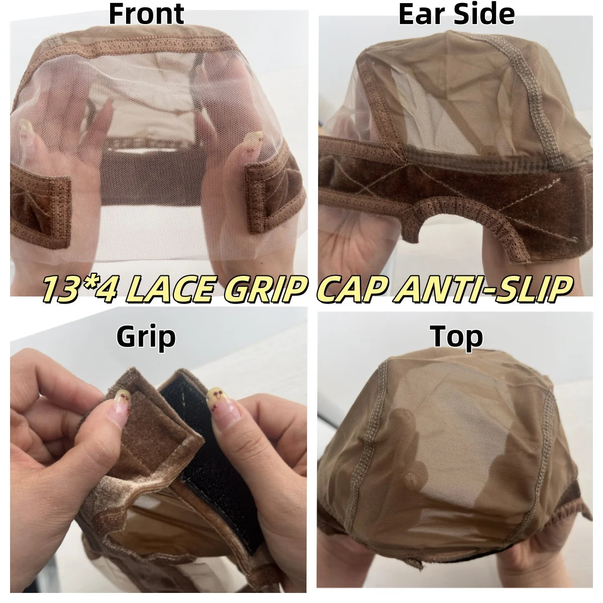 Wig Cap with Grip Band for Keeping Wigs in Place, More Full Cap-wide Transparent Lace for Lace Front Wigs
