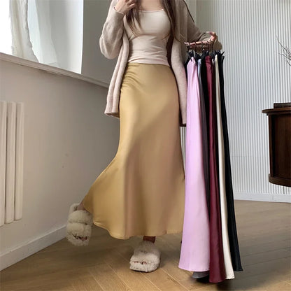 Satin Skirts for Women Korean Reviews Many Girls Clothes Women's 2025 Summer NEW High Waisted Mid Long Skirts Fashion women skir