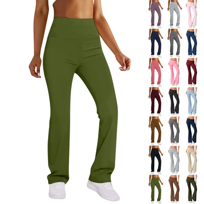 Long Pants Women Fashion Trousers Solid Elastic Leggings Flare Bottoms High Waist Wide Leg Athletic Yoga Bell Pants Summer