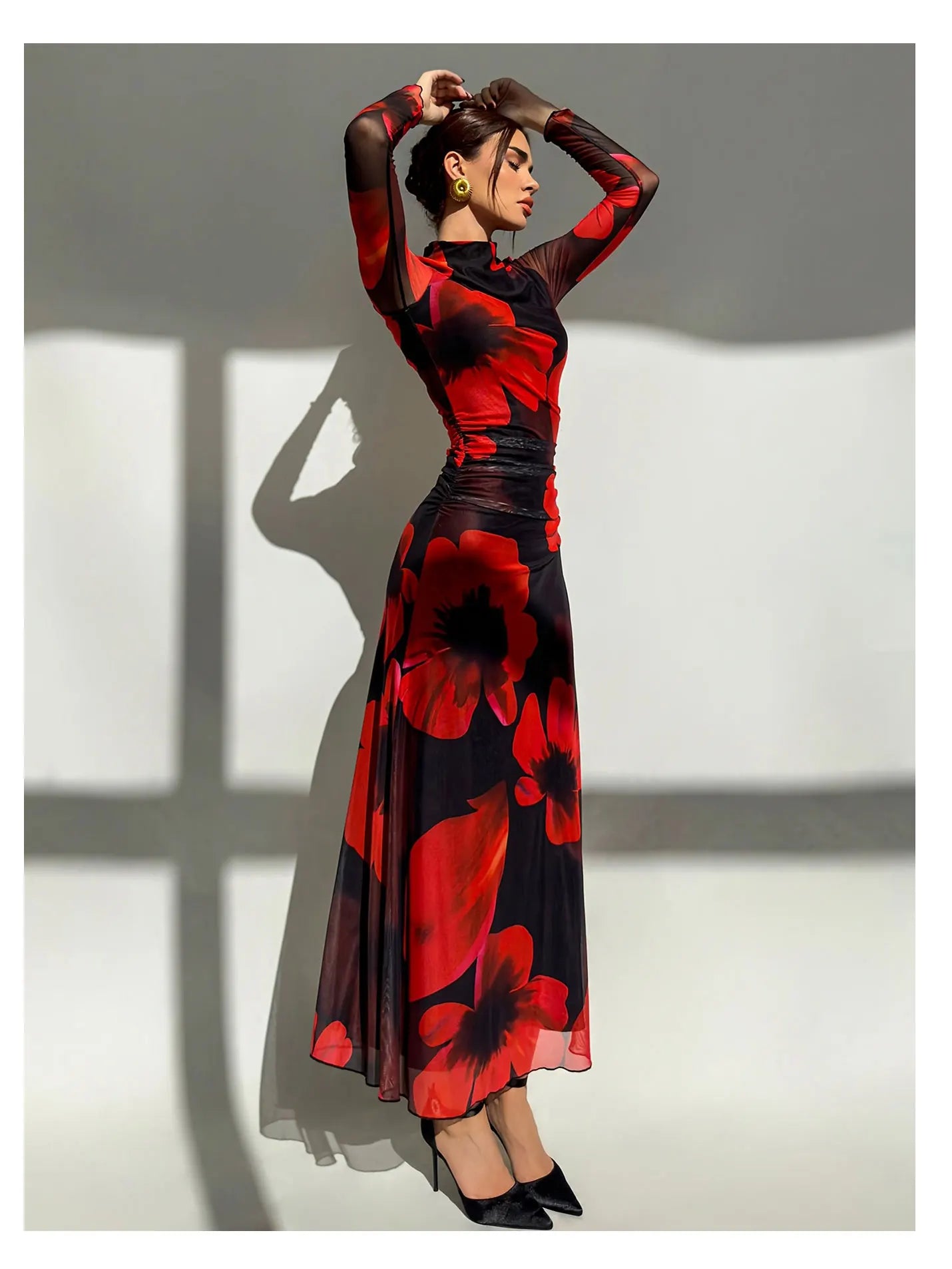 Elegant Dress  Flower Print  Women's Streetwear Fashion o-Neck Skinny Sexy Lady Dresses 2025 Summer New