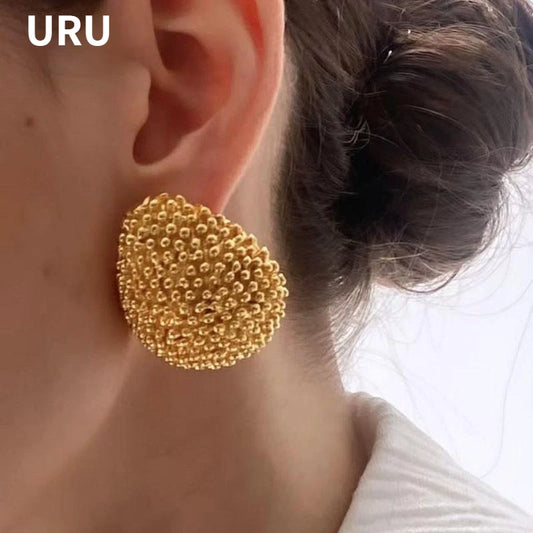 Modern Jewelry Popular Design Bead Feeling Metal Oval Teardrop Earrings For Women Party Gifts Exaggerative Ear Accessories