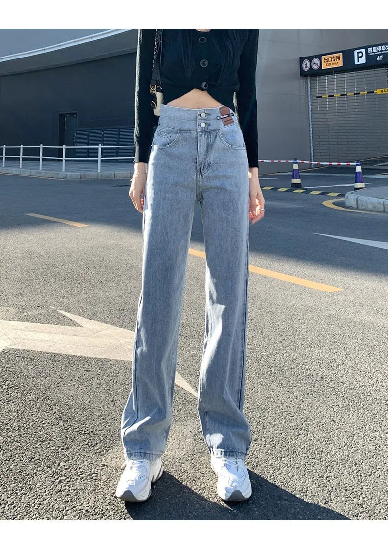 Women's High-Waisted Wide-Leg Jeans, Women's Spring Wear, New Loose Straight-Legged Small Man, Thin and Mopping Long Pants