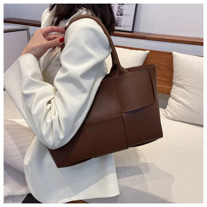 Large Capacity Handbags for Women 2022 Fashion Leather Woven Tote Bags Designer Solid Color Lacing Plaid PU Shoulder Bags