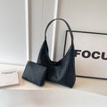 Women Large Shoulder Bag with Pouch Top Handle Bag Trendy PU Woven Tote Bag Leather Armpit Handbag Commuting Bag
