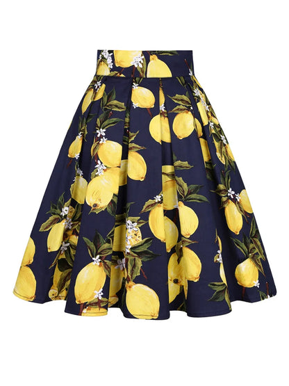 2025 Summer French High Waist Pleated Skirts Blue 50s Vintage Casual Dance Party Skirt Sexy Cute Midi Lemon Skater Women Clothes