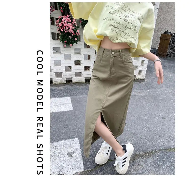 Casual High Quality Maxi Denim Skirts for Women Summer 2025 Fashion White Jeans Dress Long Y2k Medium-length A- Line Skirt Denim