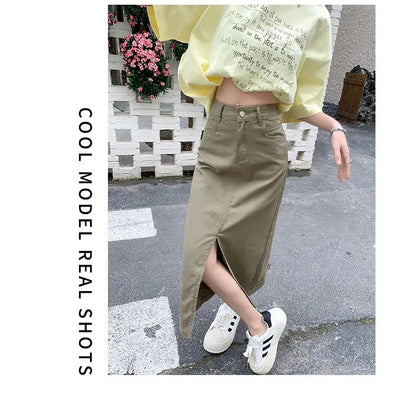 Casual High Quality Maxi Denim Skirts for Women Summer 2025 Fashion White Jeans Dress Long Y2k Medium-length A- Line Skirt Denim