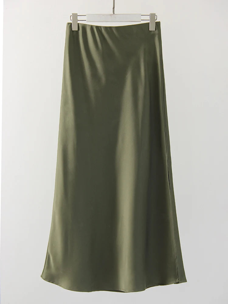 Long Satin Skirts For Women Summer High Quality Skirt With Slit On The Side Silk Elegant Black Maxi Luxury Women's Skirts 2025