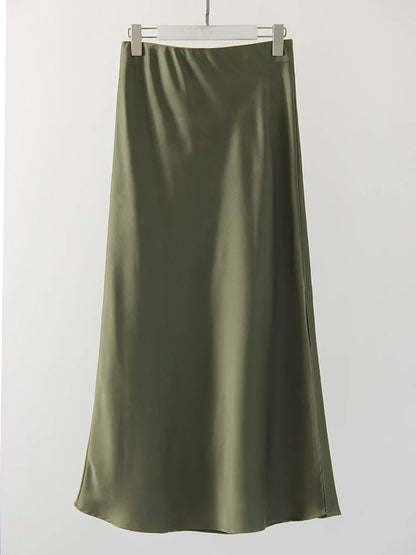Long Satin Skirts For Women Summer High Quality Skirt With Slit On The Side Silk Elegant Black Maxi Luxury Women's Skirts 2025