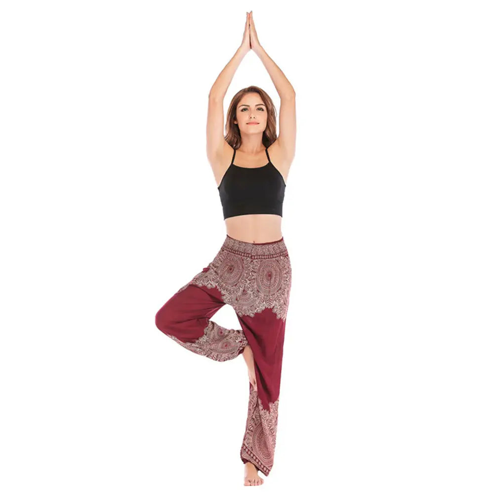 Women's Yoga Pants Printed Ethnic Style Loose Yoga Trousers Bloomers High Waist Fitness Sports Crotch Dance Palazzo Sweatpants