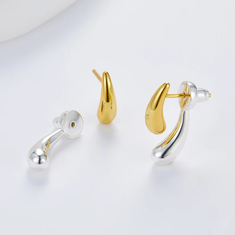 925 Silver Two Tone Plated High Polished Small Stud Earrings For Women Minimalist Trendy Statement Earring Personalized Gift