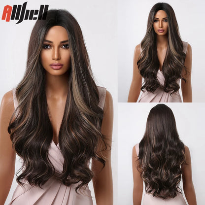 Long Wavy Wine Red Synthetic Wigs Natural Wave Afro Wigs With Bangs for Black Women Cosplay Costume Wig Heat Resistant Fiber