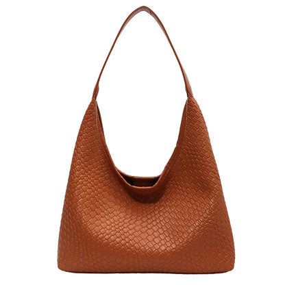 Women Large Shoulder Bag with Pouch Top Handle Bag Trendy PU Woven Tote Bag Leather Armpit Handbag Commuting Bag