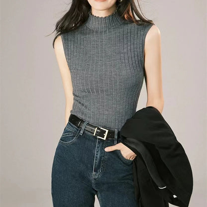 Black Tank Tops Women Sleeveless Knitted T-Shirts Crop Tops Female Elastic Slim Vests Casual 2025 Summer Spring Pullover Camis