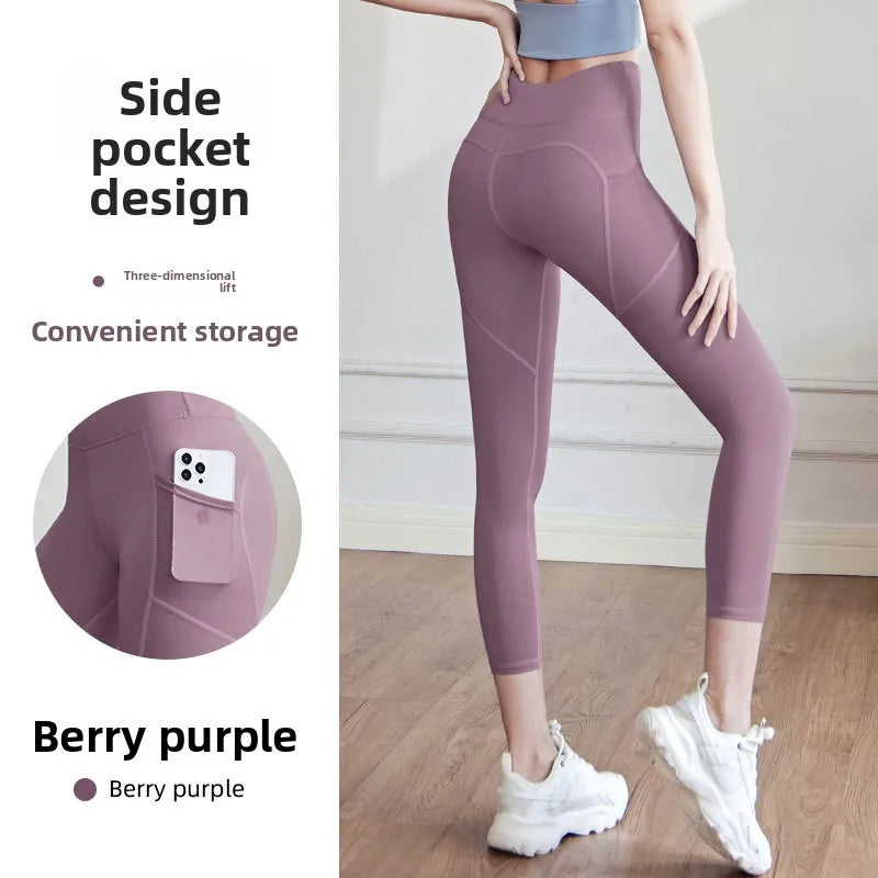 Yoga Pants Women High Waist Lift Hip Mesh Side Pocket Stretch Sports Leggings Running Yoga Clothing Fitness Pants