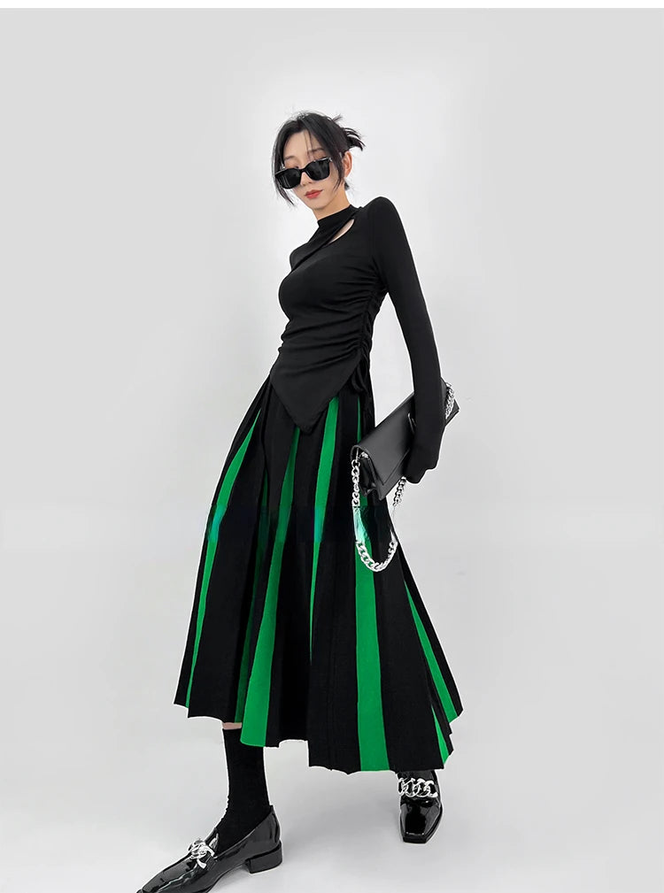 Long Skirts for Women Winter Knitted A-LINE Skirt Black White Luxury Elegant Women's Skirts Fashion 2025 High Waist Slim Skirts