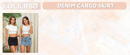 Women Cargo Skirt Denim Mini Low Waist Y2K Jean Skirts with Pockets