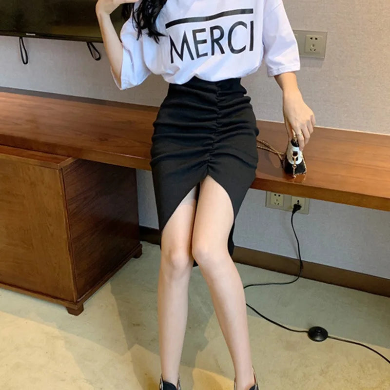 Women Skirts Solid Leisure Streetwear Summer Slim Elegant Soft Asymmetrical Simple Daily Popular Attractive Split Skirts