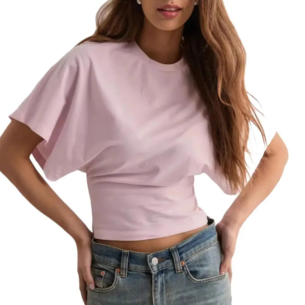 Casual Fashion Tops for Women Stylish Women's Solid Color T-shirt Collection Breathable Round Neck Tee Raglan for Work for Women